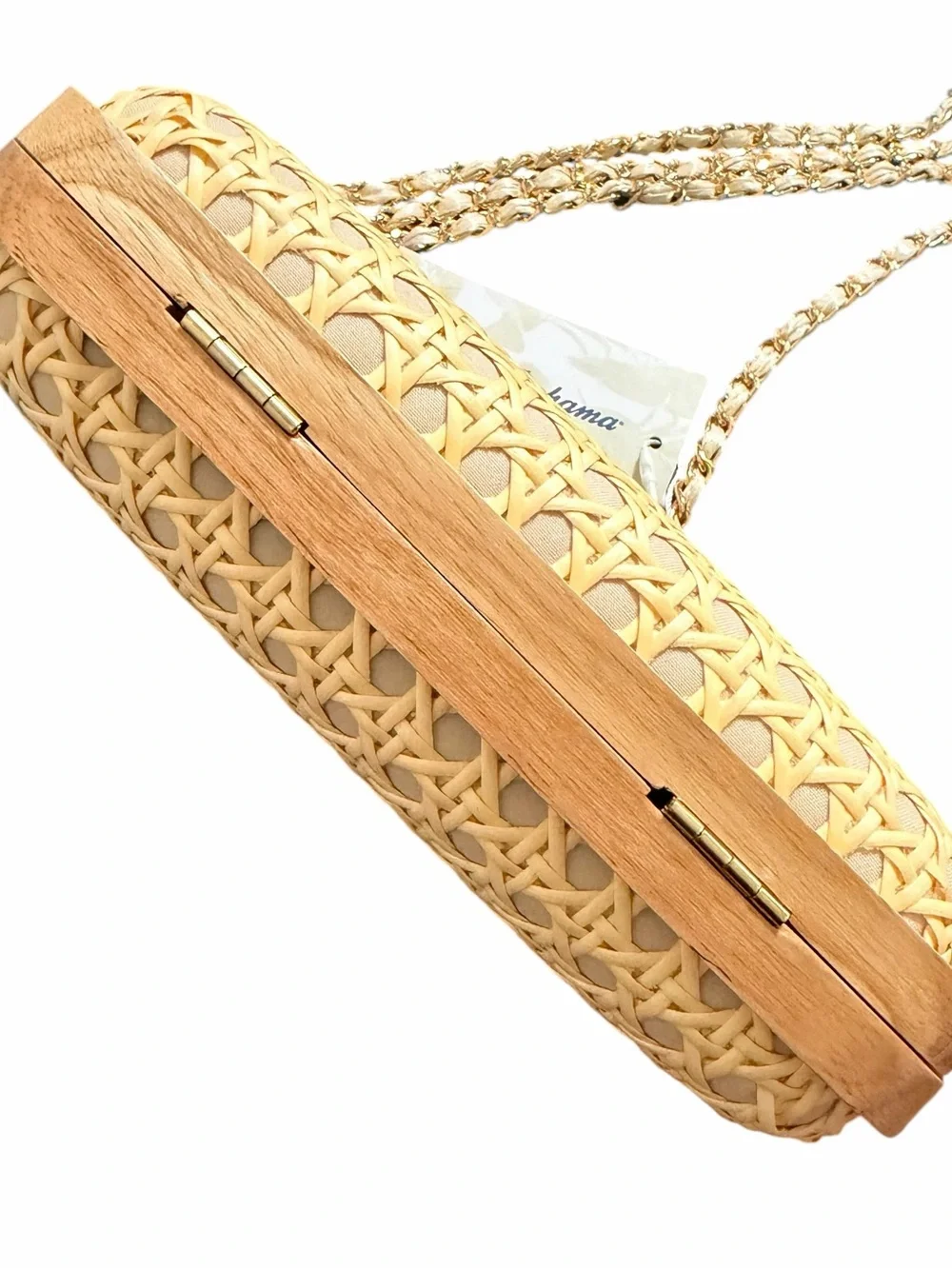 Tommy Bahama Natural Rattan Wicker Clutch Crossbody Bag Wooden Frame NWT